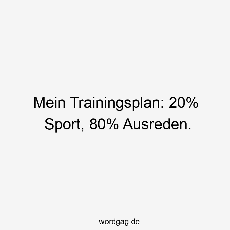 Lustige Sprüche: Ausreden - Mein Trainingsplan: 20% Sport, 80% Ausreden.