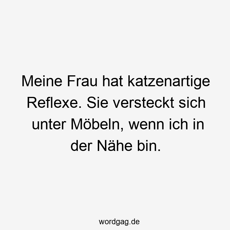 Meine Frau hat katzenartige Reflexe. Sie versteckt sich unter Möbeln, wenn ich in der Nähe bin.