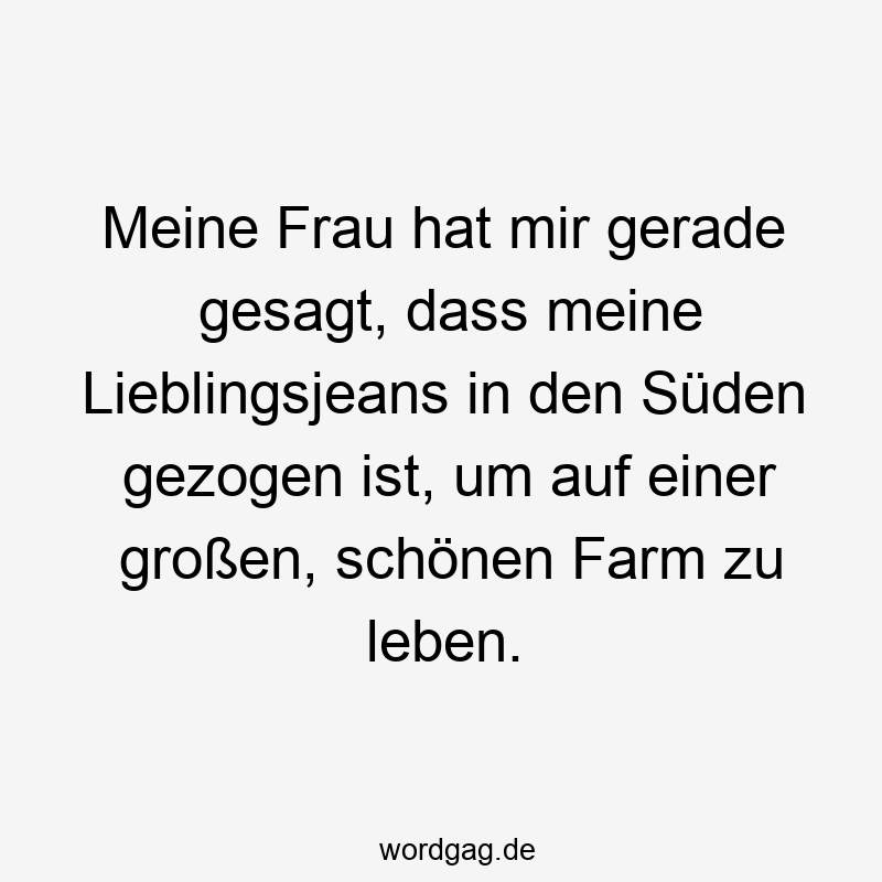 Lustige Sprüche: Farm - Meine Frau hat mir gerade gesagt, dass meine Lieblingsjeans in den Süden gezogen ist, um auf einer großen, schönen Farm zu leben.