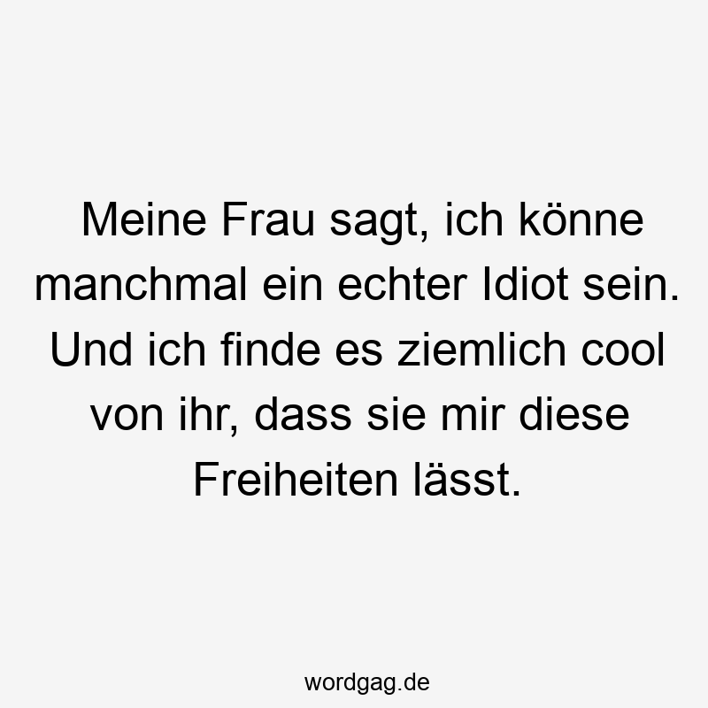 Meine Frau sagt, ich könne manchmal ein echter Idiot sein. Und ich finde es ziemlich cool von ihr, dass sie mir diese Freiheiten lässt.