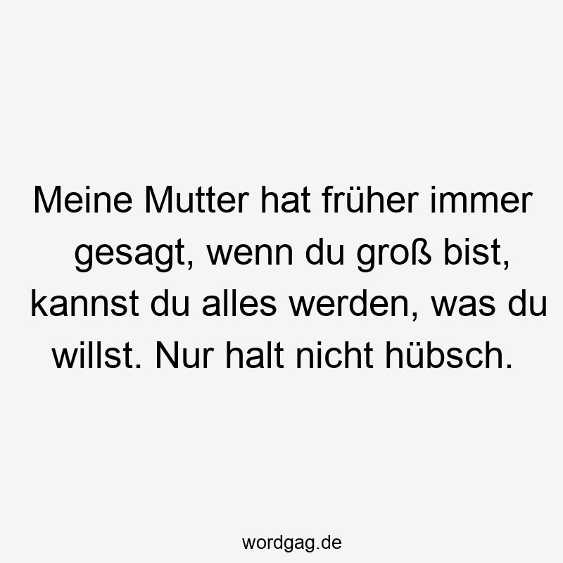 Meine Mutter hat früher immer gesagt, wenn du groß bist, kannst du alles werden, was du willst. Nur halt nicht hübsch.