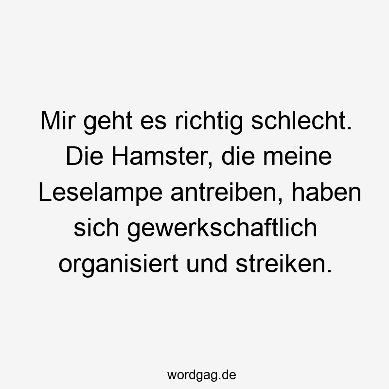 Mir geht es richtig schlecht. Die Hamster, die meine Leselampe antreiben, haben sich gewerkschaftlich organisiert und streiken.
