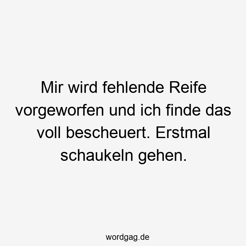 Lustige Sprüche: Schaukeln - Mir wird fehlende Reife vorgeworfen und ich finde das voll bescheuert. Erstmal schaukeln gehen.