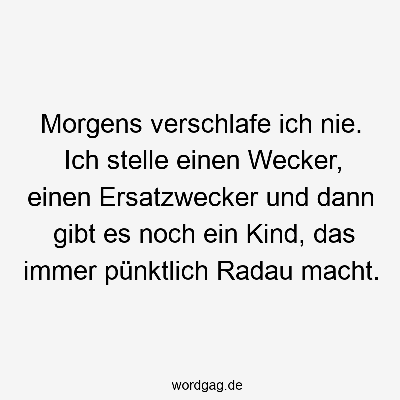 pünktlich - Morgens verschlafe ich nie. Ich stelle einen Wecker, einen Ersatzwecker und dann gibt es noch ein Kind, das immer pünktlich Radau macht.