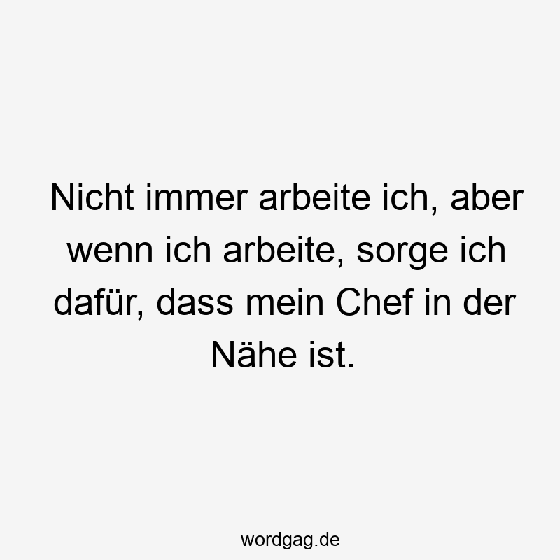 Nicht immer arbeite ich, aber wenn ich arbeite, sorge ich dafür, dass mein Chef in der Nähe ist.