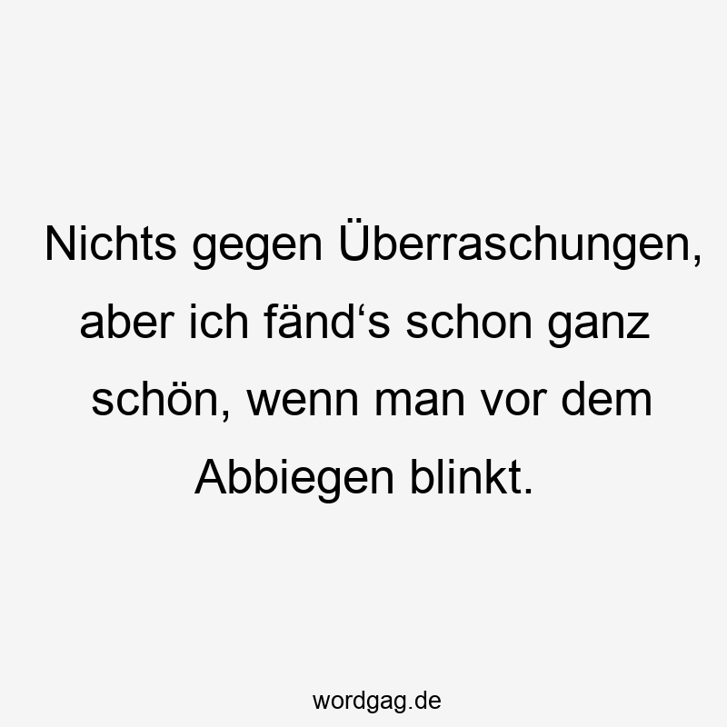 Lustige Sprüche: Alltag - Nichts gegen Überraschungen, aber ich fänd‘s schon ganz schön, wenn man vor dem Abbiegen blinkt.