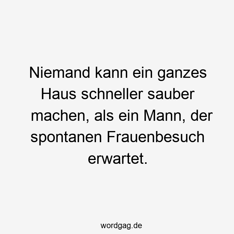 Niemand kann ein ganzes Haus schneller sauber machen, als ein Mann, der spontanen Frauenbesuch erwartet.