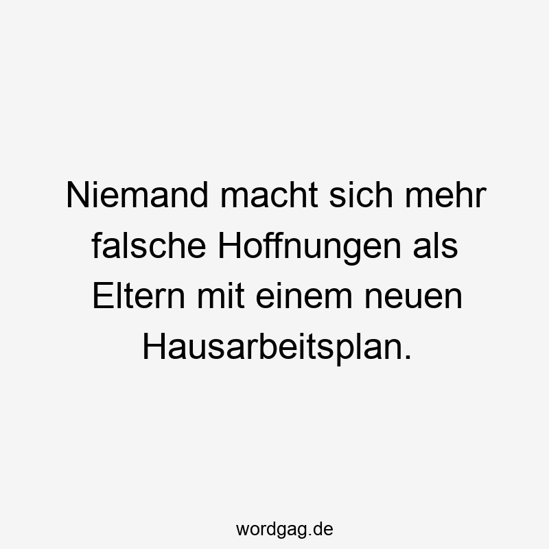 Niemand macht sich mehr falsche Hoffnungen als Eltern mit einem neuen Hausarbeitsplan.