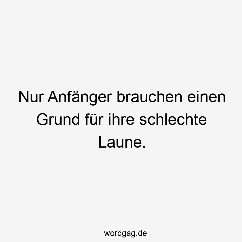 Nur Anfänger brauchen einen Grund für ihre schlechte Laune.