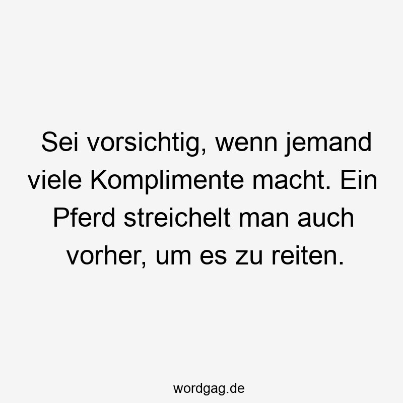 Sei vorsichtig, wenn jemand viele Komplimente macht. Ein Pferd streichelt man auch vorher, um es zu reiten.