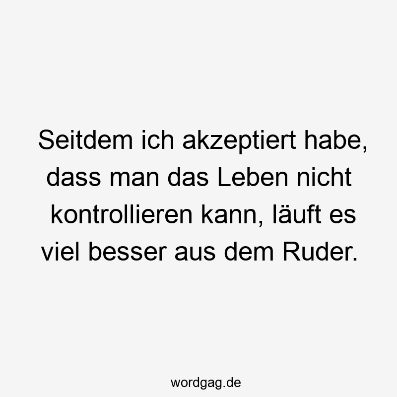 Lustige Sprüche: Ruder - Seitdem ich akzeptiert habe, dass man das Leben nicht kontrollieren kann, läuft es viel besser aus dem Ruder.