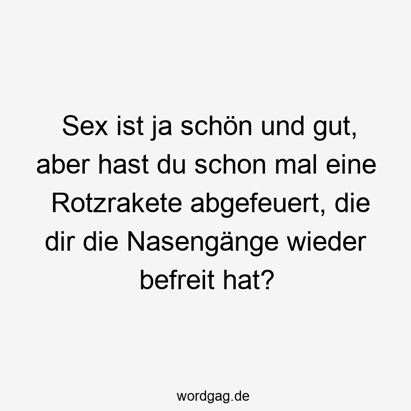 Sex ist ja schön und gut, aber hast du schon mal eine Rotzrakete abgefeuert, die dir die Nasengänge wieder befreit hat?