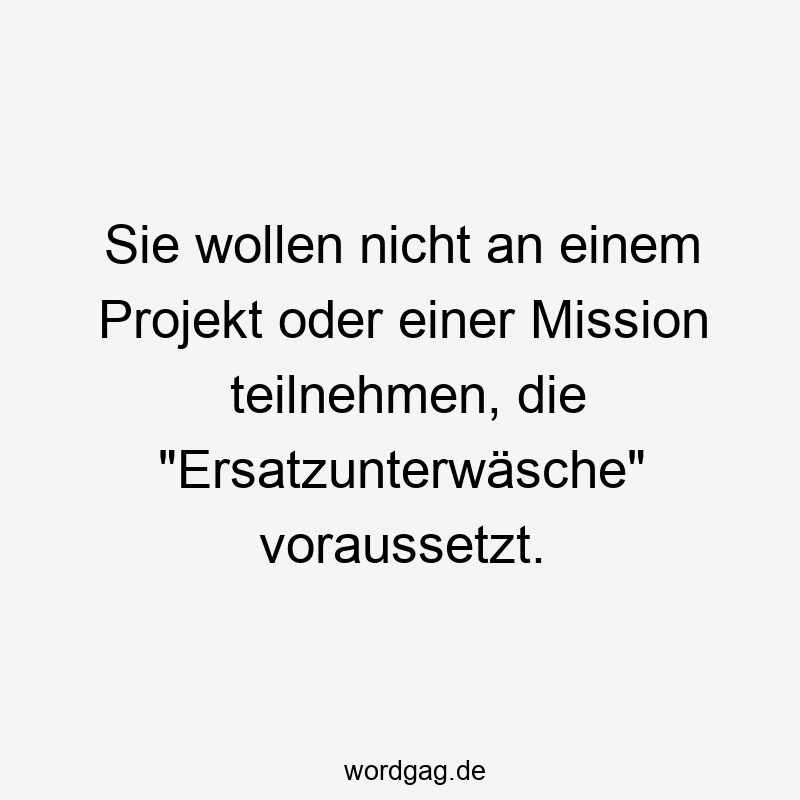 Sie wollen nicht an einem Projekt oder einer Mission teilnehmen, die "Ersatzunterwäsche" voraussetzt.