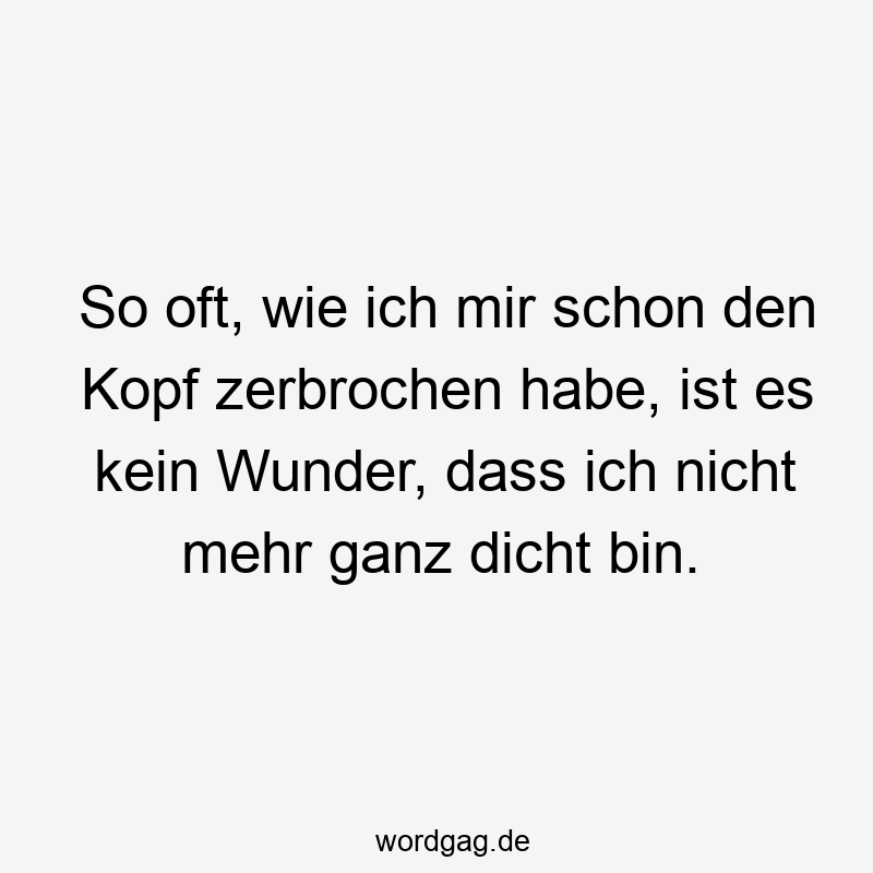 So oft, wie ich mir schon den Kopf zerbrochen habe, ist es kein Wunder, dass ich nicht mehr ganz dicht bin.