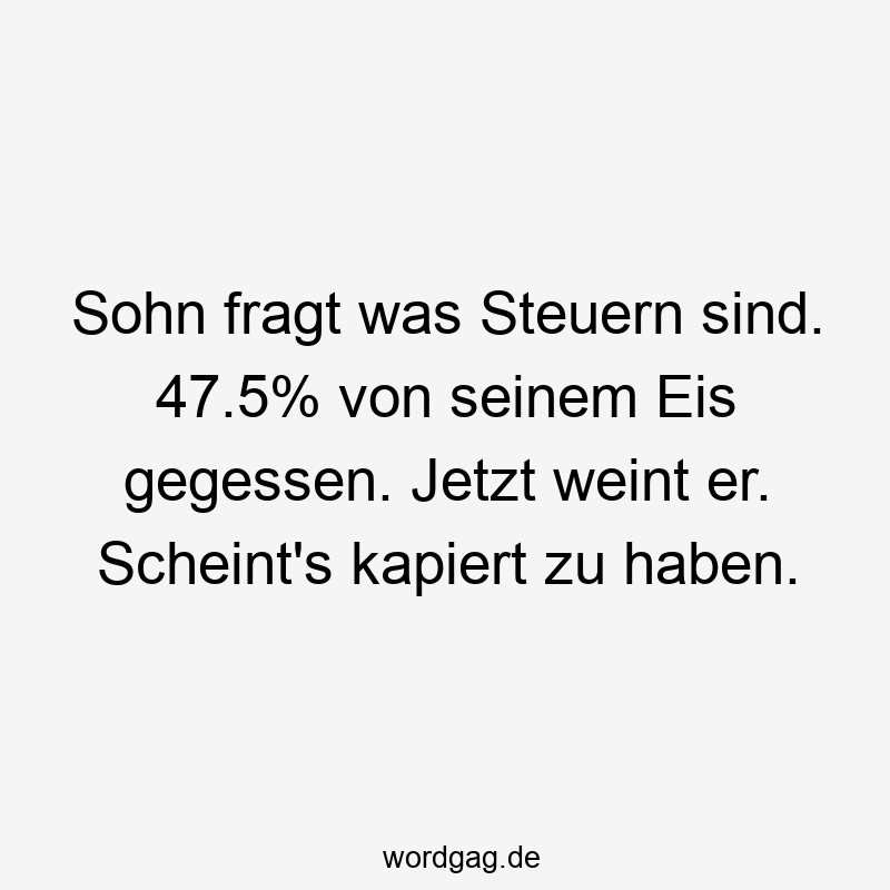 Sohn fragt was Steuern sind. 47.5% von seinem Eis gegessen. Jetzt weint er. Scheint’s kapiert zu haben.
