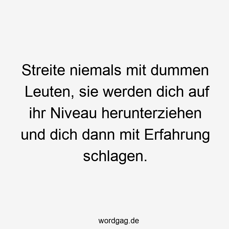 Lustige Sprüche: Niveau - Streite niemals mit dummen Leuten, sie werden dich auf ihr Niveau herunterziehen und dich dann mit Erfahrung schlagen.