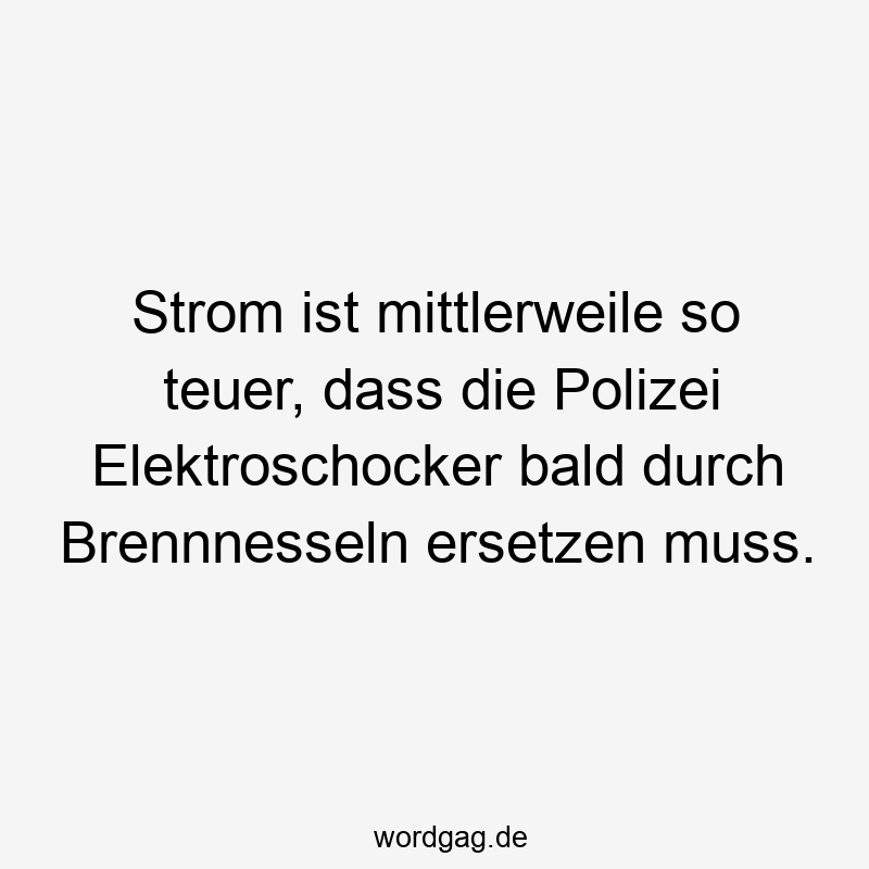Strom ist mittlerweile so teuer, dass die Polizei Elektroschocker bald durch Brennnesseln ersetzen muss.