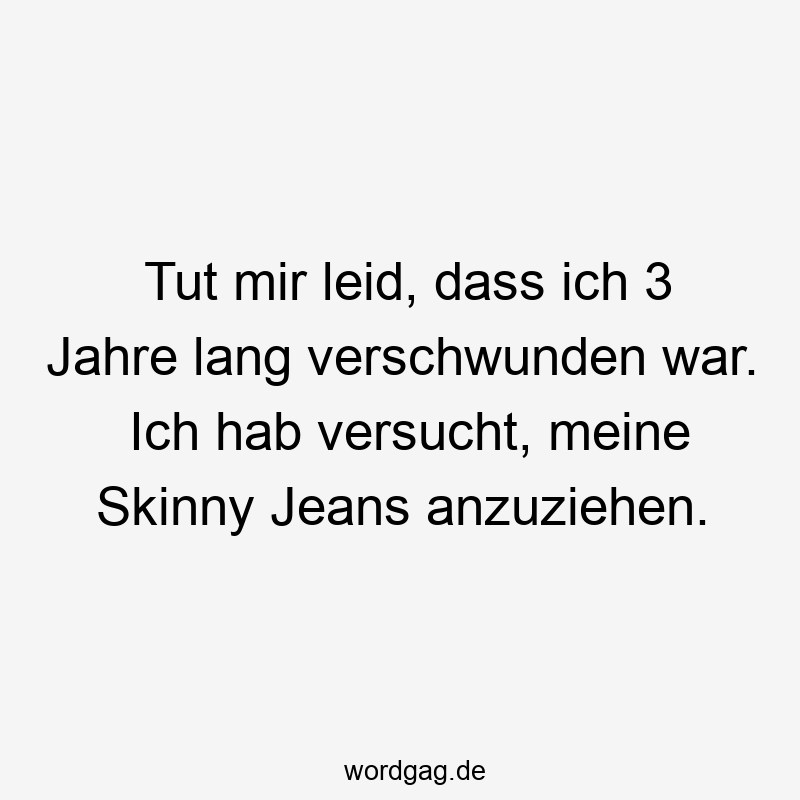 Tut mir leid, dass ich 3 Jahre lang verschwunden war. Ich hab versucht, meine Skinny Jeans anzuziehen.