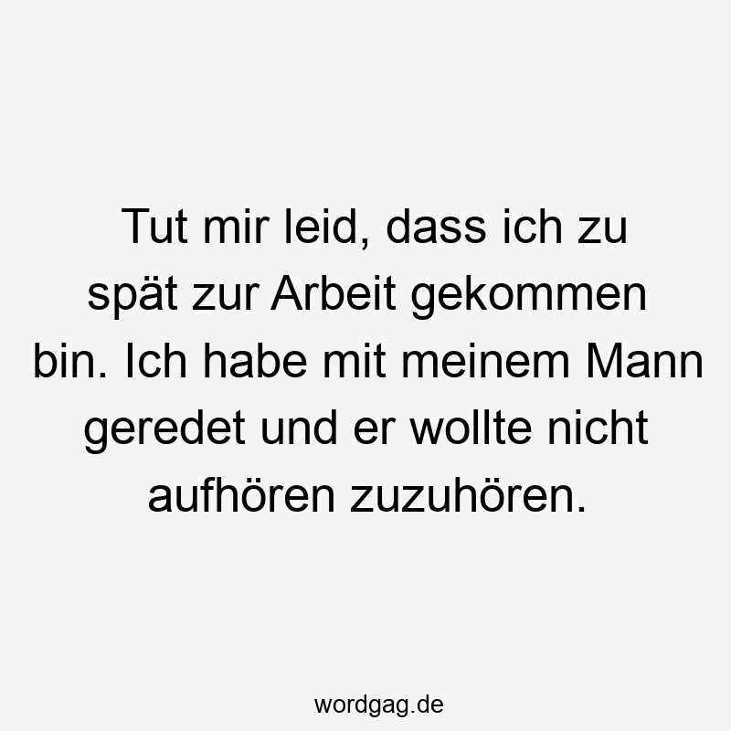 Tut mir leid, dass ich zu spät zur Arbeit gekommen bin. Ich habe mit meinem Mann geredet und er wollte nicht aufhören zuzuhören.