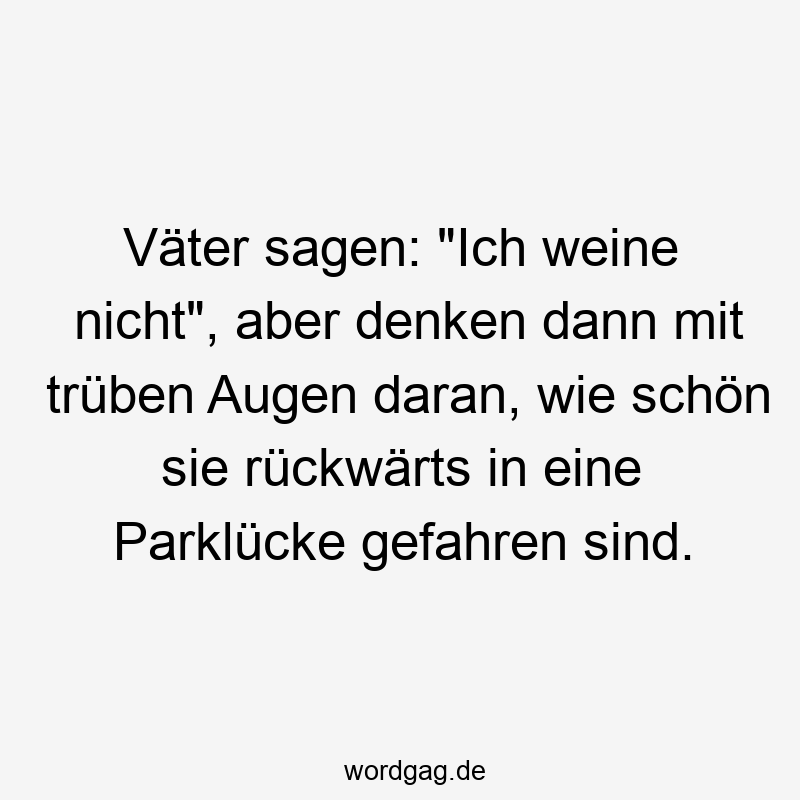 Väter sagen: "Ich weine nicht", aber denken dann mit trüben Augen daran, wie schön sie rückwärts in eine Parklücke gefahren sind.