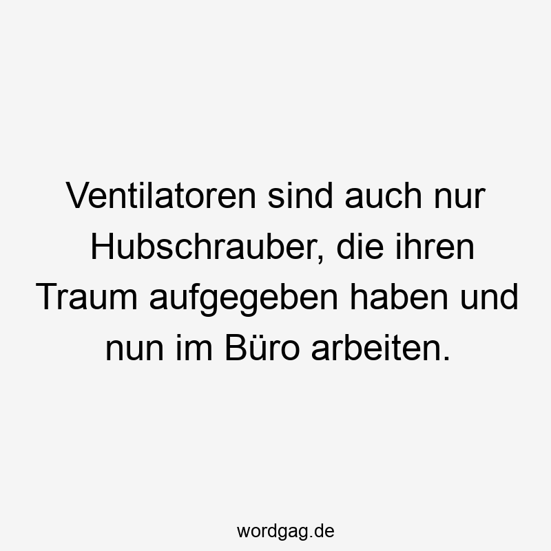 Ventilatoren sind auch nur Hubschrauber, die ihren Traum aufgegeben haben und nun im BĂźro arbeiten.