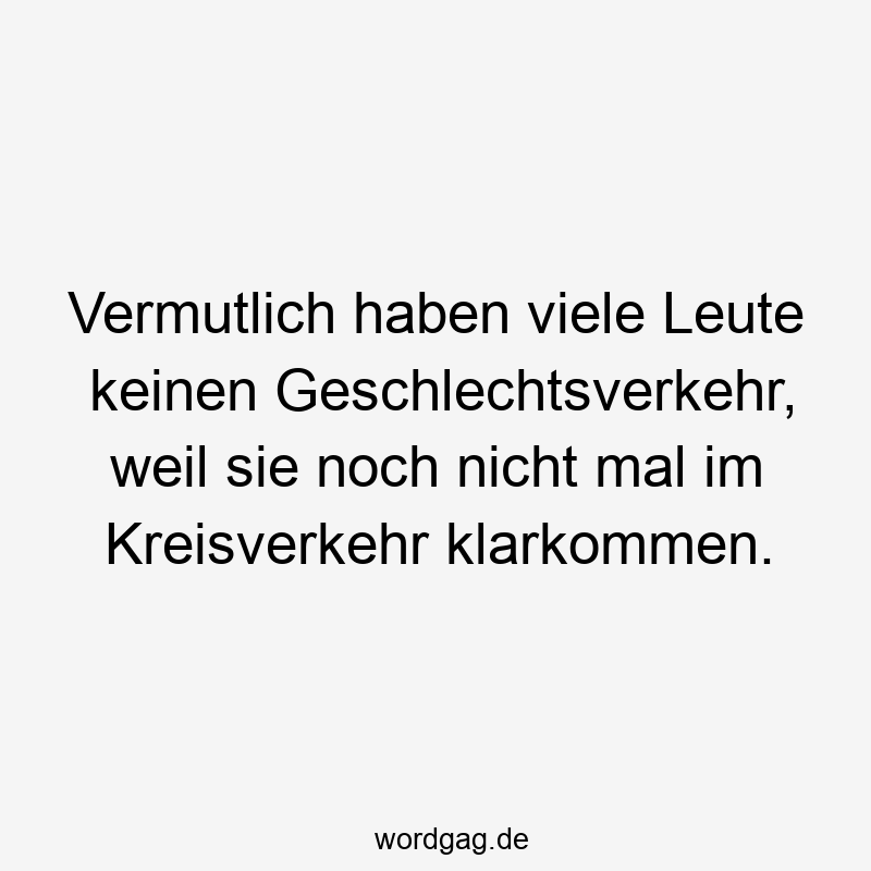 Lustige Sprüche: Geschlechtsverkehr - Vermutlich haben viele Leute keinen Geschlechtsverkehr, weil sie noch nicht mal im Kreisverkehr klarkommen.