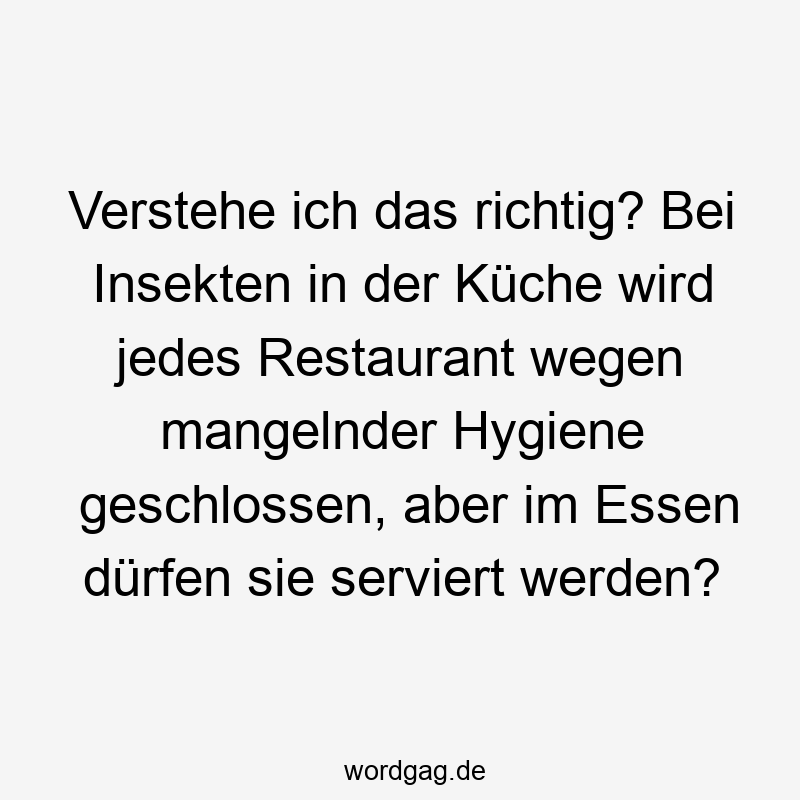 21 Lustige Restaurant Sprüche - Verstehe ich das richtig? Bei Insekten in der Küche wird jedes Restaurant wegen mangelnder Hygiene geschlossen, aber im Essen dürfen sie serviert werden?