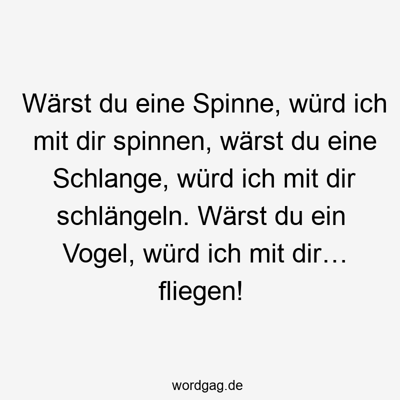 Wärst du eine Spinne, würd ich mit dir spinnen, wärst du eine Schlange, würd ich mit dir schlängeln. Wärst du ein Vogel, würd ich mit dir… fliegen!