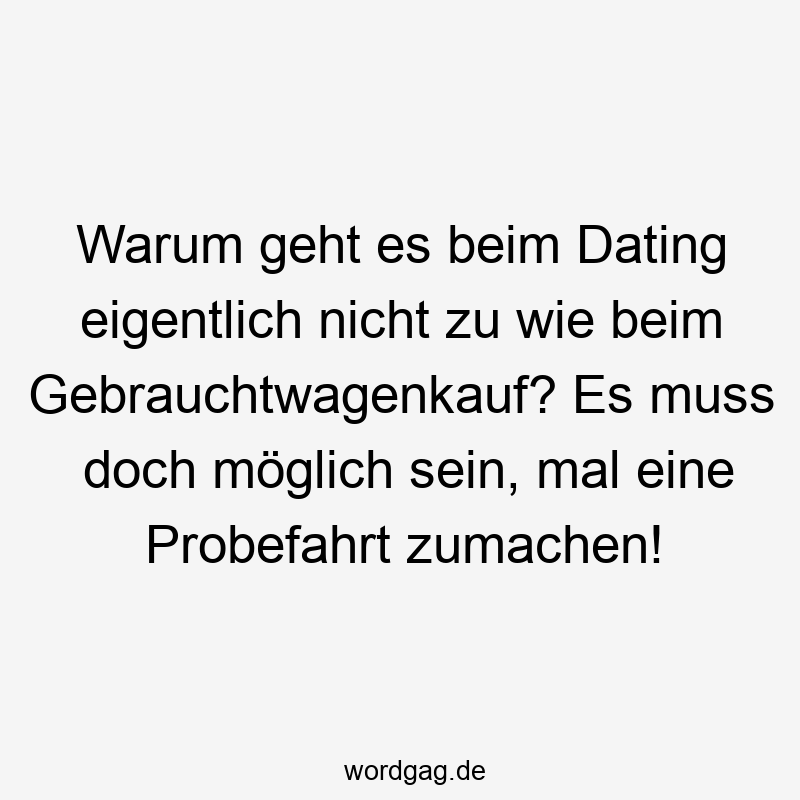 Warum geht es beim Dating eigentlich nicht zu wie beim Gebrauchtwagenkauf? Es muss doch möglich sein, mal eine Probefahrt zumachen!