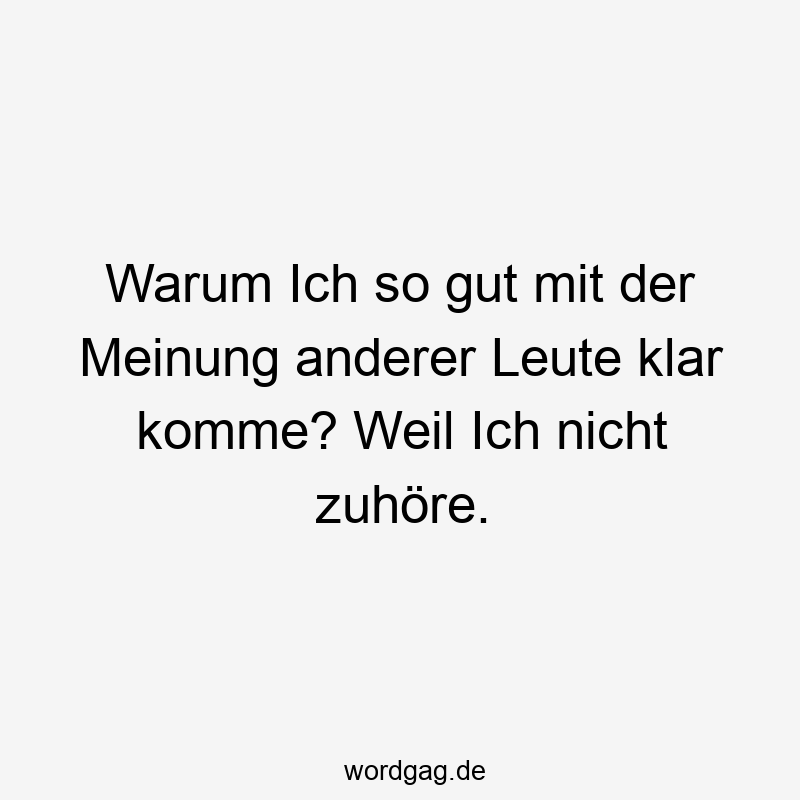 Warum Ich so gut mit der Meinung anderer Leute klar komme? Weil Ich nicht zuhöre.