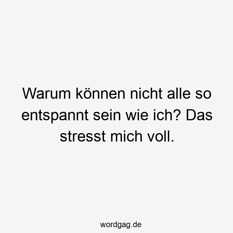 Warum können nicht alle so entspannt sein wie ich? Das stresst mich voll.