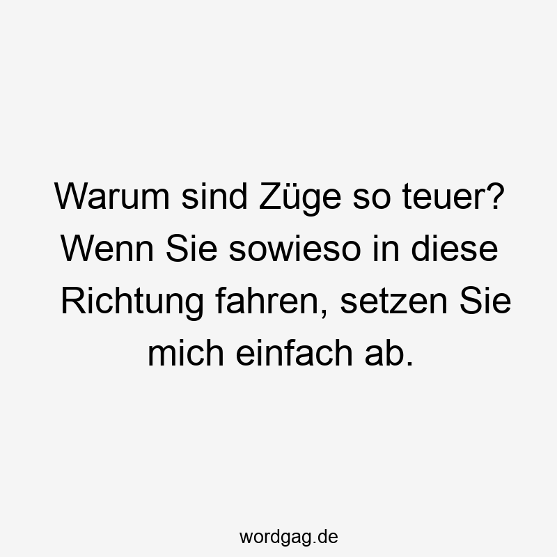 Warum sind Züge so teuer? Wenn Sie sowieso in diese Richtung fahren, setzen Sie mich einfach ab.