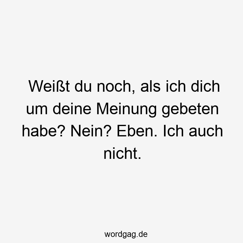 Weißt du noch, als ich dich um deine Meinung gebeten habe? Nein? Eben. Ich auch nicht.