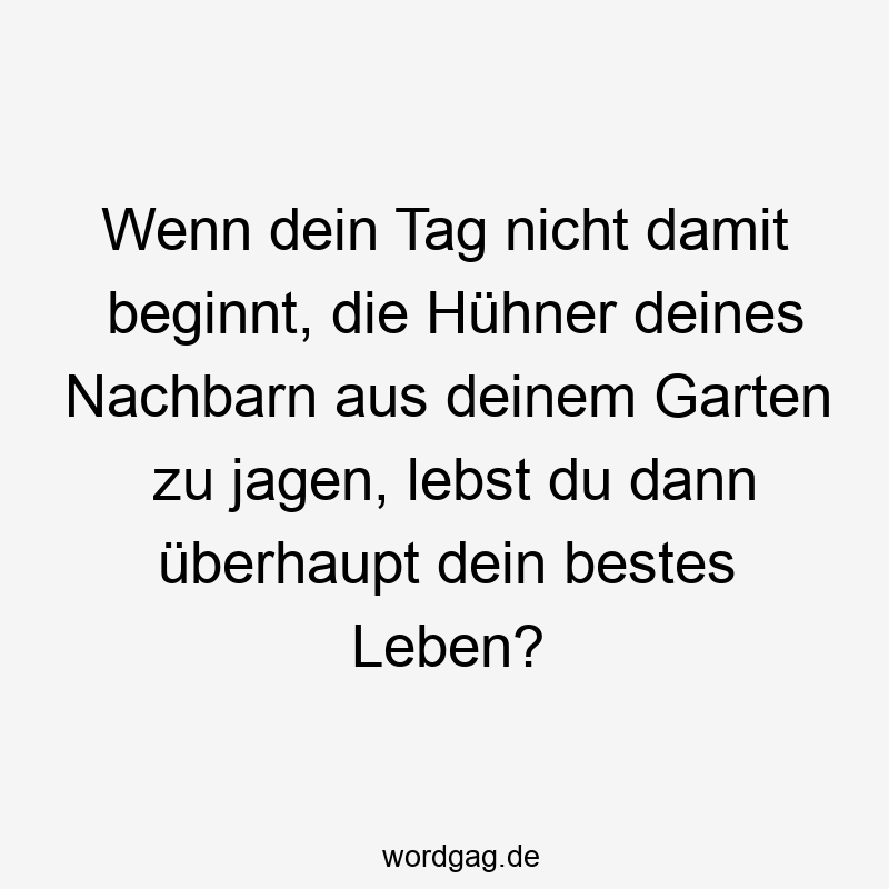 Wenn dein Tag nicht damit beginnt, die Hühner deines Nachbarn aus deinem Garten zu jagen, lebst du dann überhaupt dein bestes Leben?