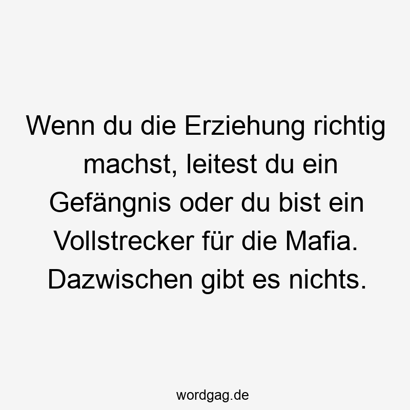 Wenn du die Erziehung richtig machst, leitest du ein Gefängnis oder du bist ein Vollstrecker für die Mafia. Dazwischen gibt es nichts.
