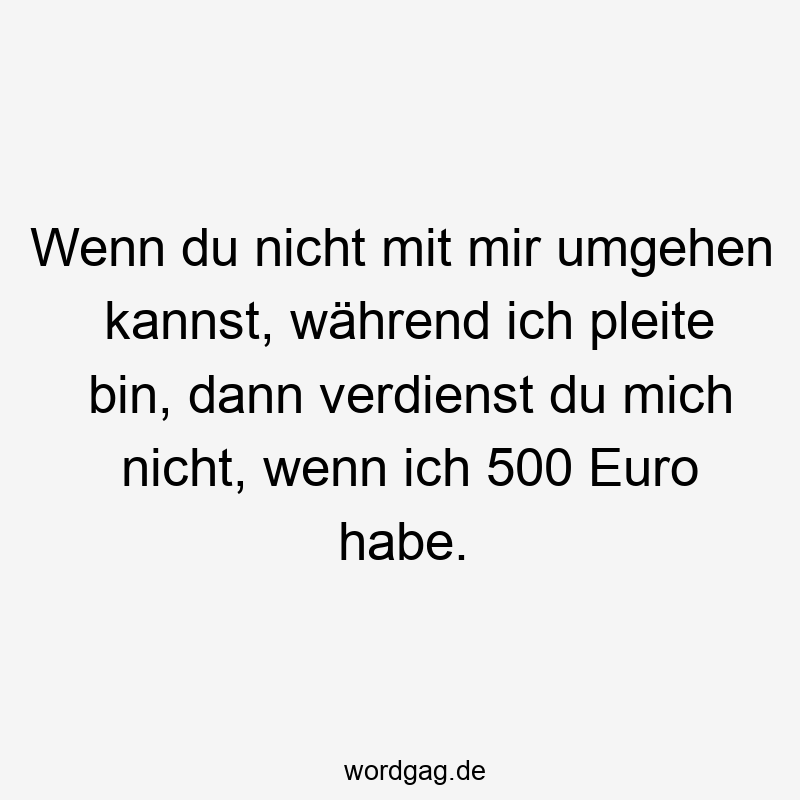 Lustige Sprüche: Freundschaft - Wenn du nicht mit mir umgehen kannst, während ich pleite bin, dann verdienst du mich nicht, wenn ich 500 Euro habe.