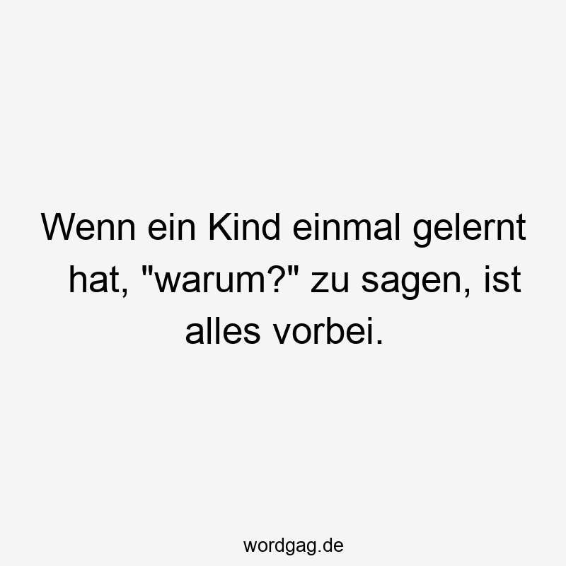 Wenn ein Kind einmal gelernt hat, „warum?“ zu sagen, ist alles vorbei.