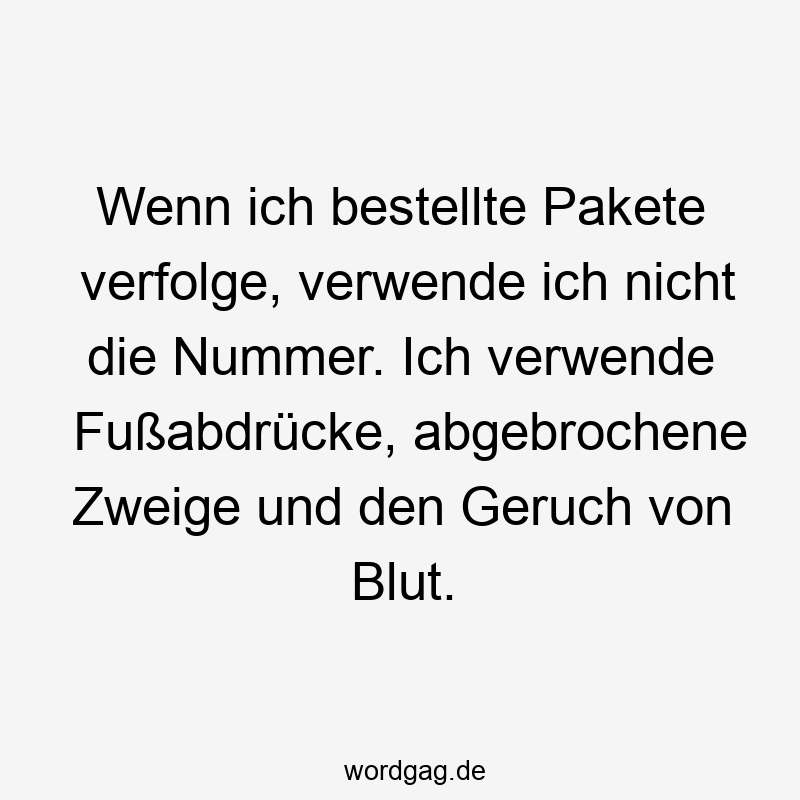Wenn ich bestellte Pakete verfolge, verwende ich nicht die Nummer. Ich verwende Fußabdrücke, abgebrochene Zweige und den Geruch von Blut.