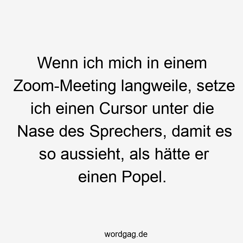 Wenn ich mich in einem Zoom-Meeting langweile, setze ich einen Cursor unter die Nase des Sprechers, damit es so aussieht, als hätte er einen Popel.
