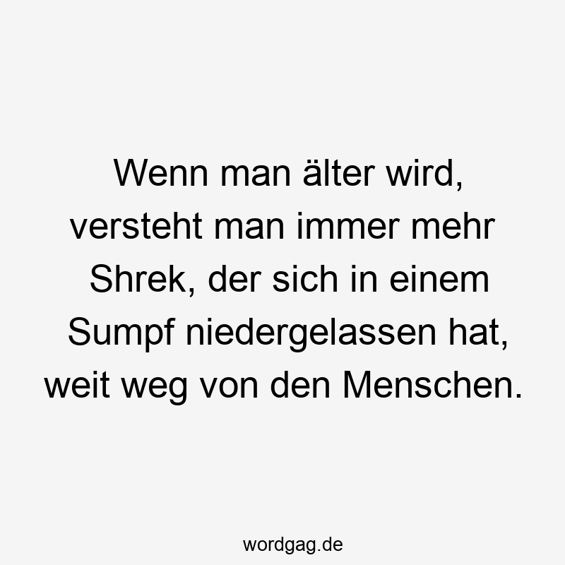 Wenn man älter wird, versteht man immer mehr Shrek, der sich in einem Sumpf niedergelassen hat, weit weg von den Menschen.