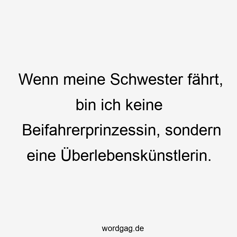 50 Lustige Kunst Sprüche - Wenn meine Schwester fährt, bin ich keine Beifahrerprinzessin, sondern eine Überlebenskünstlerin.
