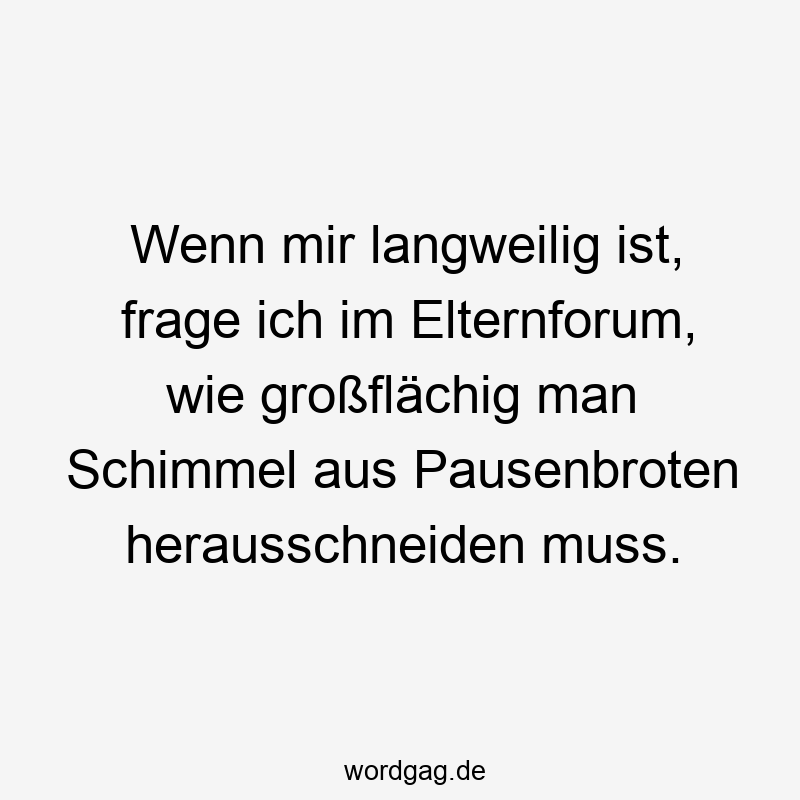 Wenn mir langweilig ist, frage ich im Elternforum, wie großflächig man Schimmel aus Pausenbroten herausschneiden muss.