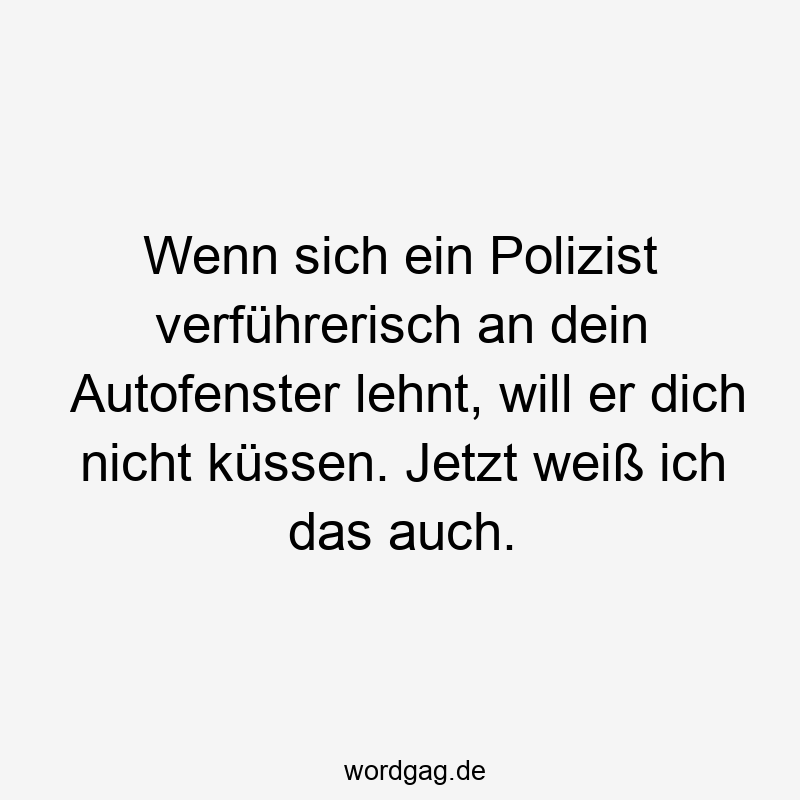 Wenn sich ein Polizist verführerisch an dein Autofenster lehnt, will er dich nicht küssen. Jetzt weiß ich das auch.