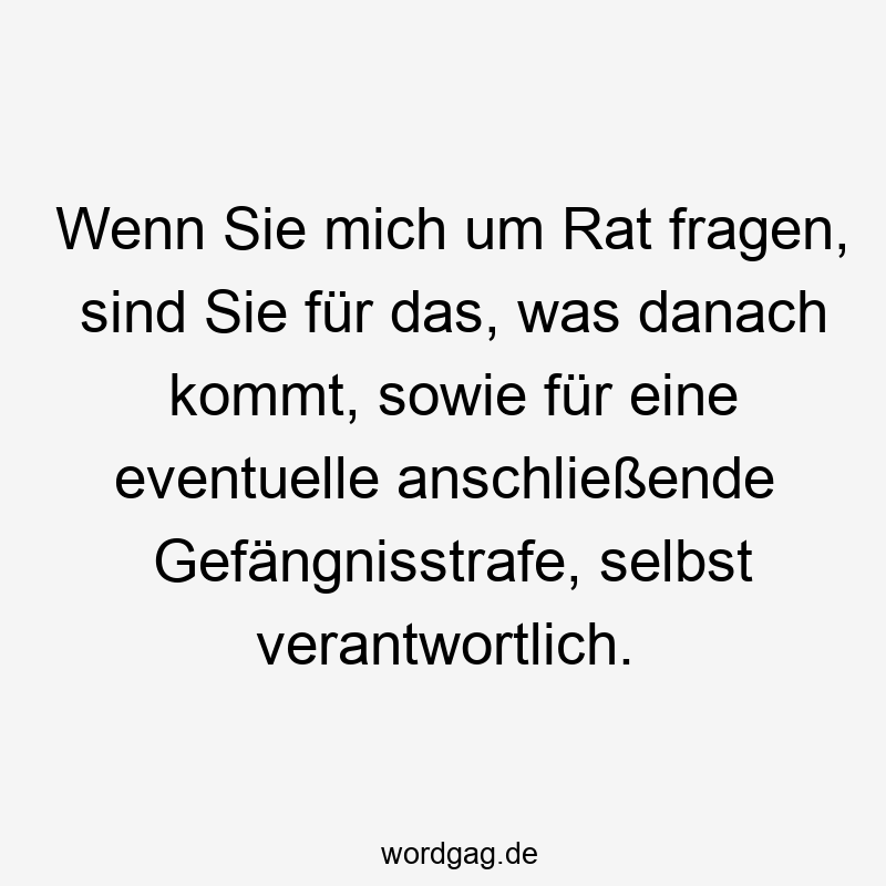 Wenn Sie mich um Rat fragen, sind Sie für das, was danach kommt, sowie für eine eventuelle anschließende Gefängnisstrafe, selbst verantwortlich.