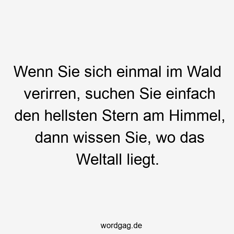 Wenn Sie sich einmal im Wald verirren, suchen Sie einfach den hellsten Stern am Himmel, dann wissen Sie, wo das Weltall liegt.