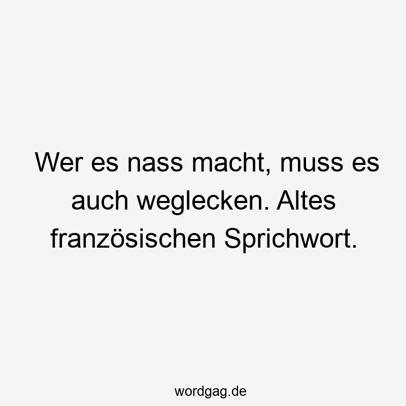 Wer es nass macht, muss es auch weglecken. Altes französischen Sprichwort.