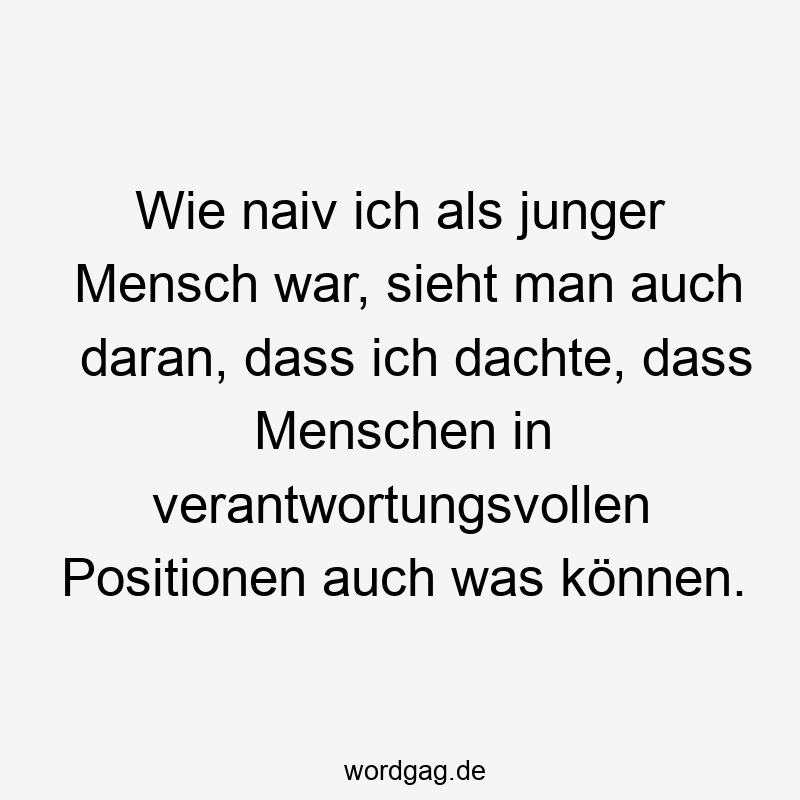 Wie naiv ich als junger Mensch war, sieht man auch daran, dass ich dachte, dass Menschen in verantwortungsvollen Positionen auch was können.