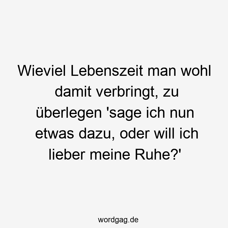 Lustige Sprüche: Überlegung - Wieviel Lebenszeit man wohl damit verbringt, zu überlegen ’sage ich nun etwas dazu, oder will ich lieber meine Ruhe?‘