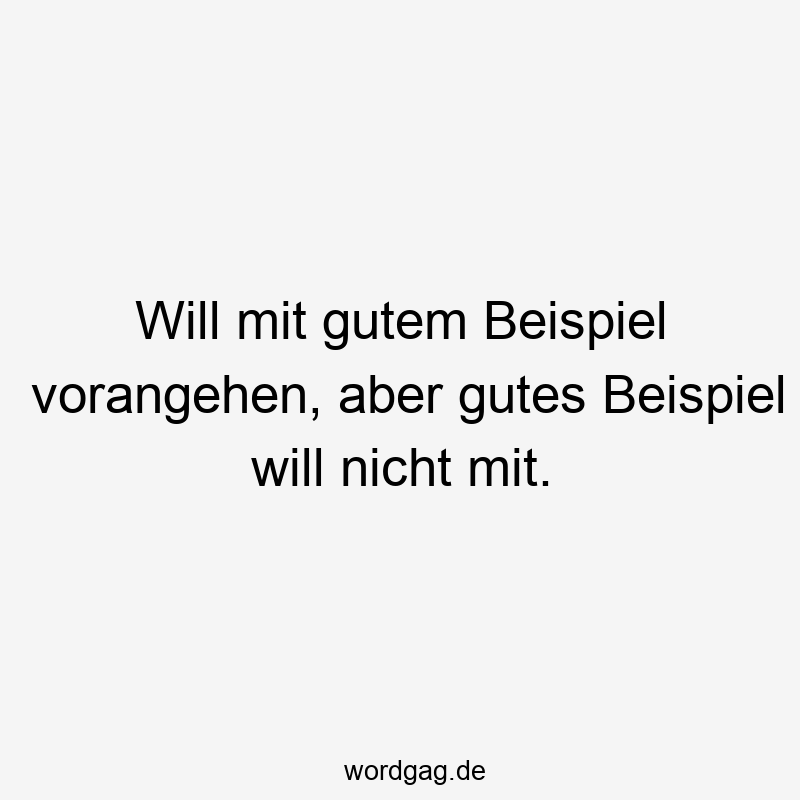 Will mit gutem Beispiel vorangehen, aber gutes Beispiel will nicht mit.