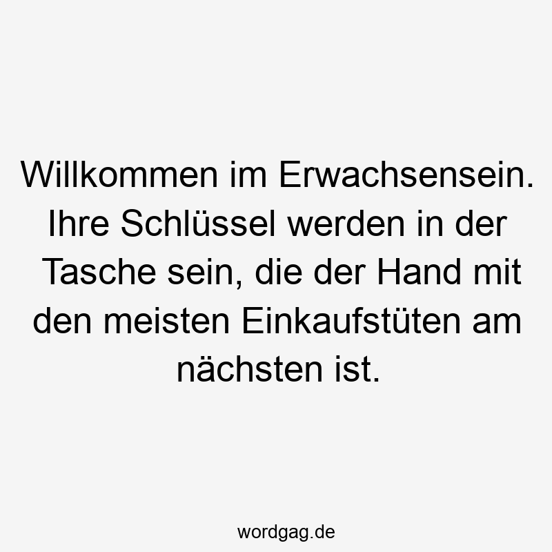Willkommen im Erwachsensein. Ihre Schlüssel werden in der Tasche sein, die der Hand mit den meisten Einkaufstüten am nächsten ist.
